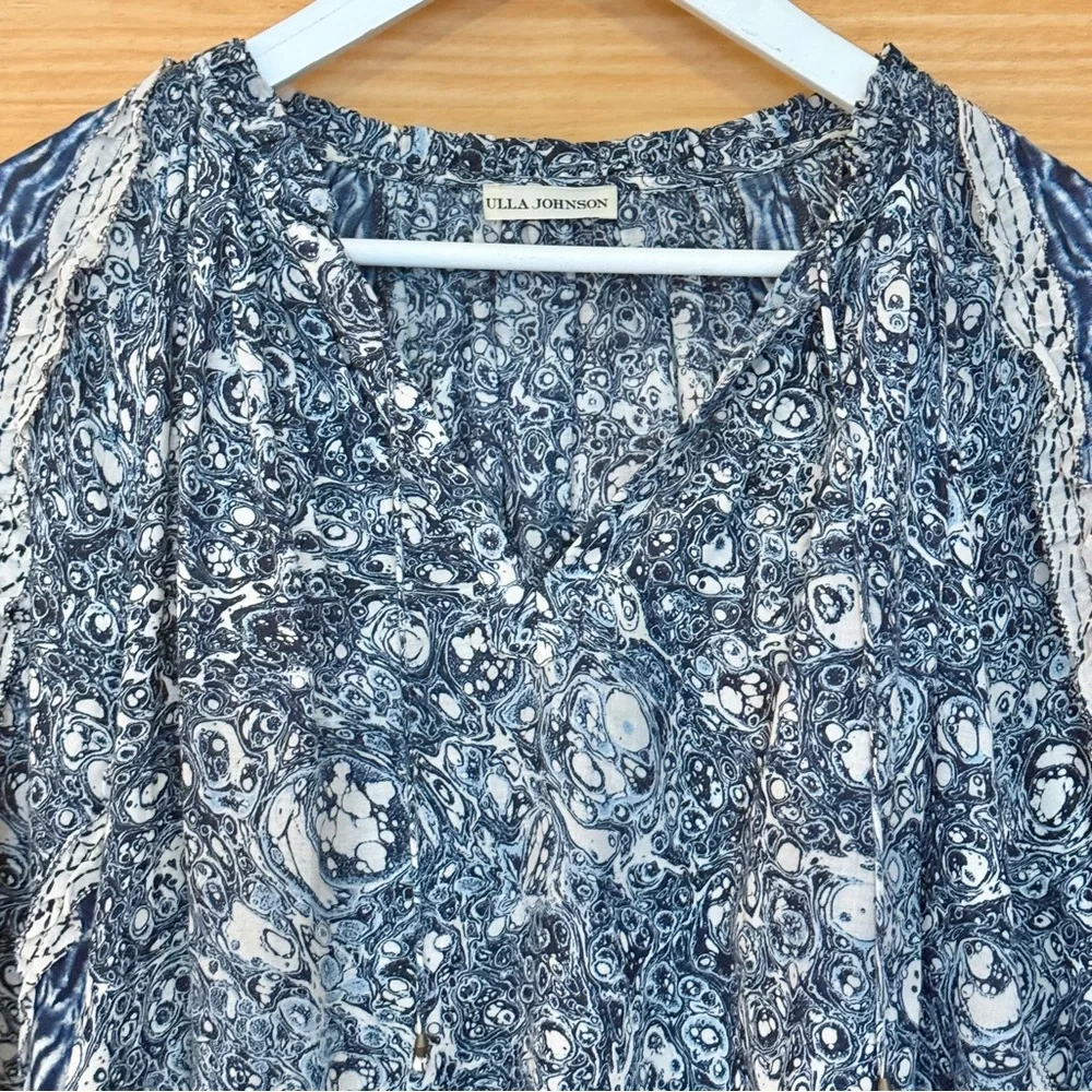 Ulla Johnson NEW Kana Indigo Ruffle Puff Sleeve Peasant Blouse Women’s size 6